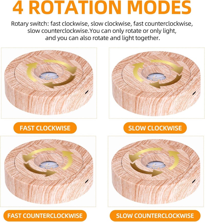 EUSTUMA Rotating LED Display Base Colorful Light Crystal Display Base Stand,Suitable for Glass Crystal Spherical Artwork,Holiday Party Decoration. (Wood) - Image 3